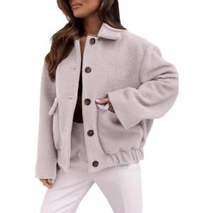 imagechouyatou Womens Winter Cropped Wool Coat Single Breasted Casual Loose Short Wool Blend Pea CoatApricot