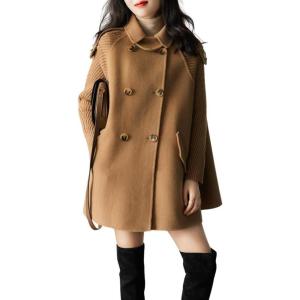 imagechouyatou Womens Winter Double Breasted Wool Coat Long Knitted Sleeve Mid Long Pea CoatCamel