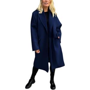 imagechouyatou Womens Winter Lapel Single Breasted Office Work Wool Blend Long Trench Pea Coat OvercoatDark Blue