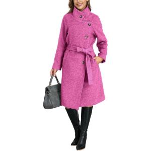 imagechouyatou Womens Winter Single Breasted Wool Pea Coat Thicken Notch Lapel Collar Long Trench Coat OvercoatRose Red
