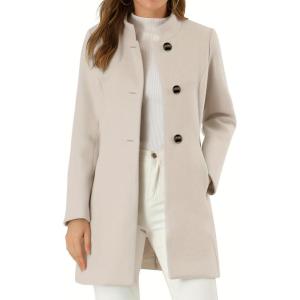 imagechouyatou Womens Winter Stand Collar Wool Coat Business Casual Single Breasted Wool Blend Trench CoatBeige