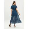 imageWomens Bohemia Side Split V Neck Ruffles Short Sleeves Maxi Dress with BeltLake Blue