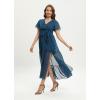 imageWomens Bohemia Side Split V Neck Ruffles Short Sleeves Maxi Dress with BeltLake Blue