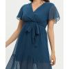 imageWomens Bohemia Side Split V Neck Ruffles Short Sleeves Maxi Dress with BeltLake Blue