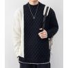 imagechouyatou Mens Casual Crewneck Long Sleeve Color Block Cable Knit Sweater Pullover TopBlack