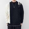 imagechouyatou Mens Casual Crewneck Long Sleeve Color Block Cable Knit Sweater Pullover TopBlack