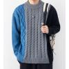 imagechouyatou Mens Casual Crewneck Long Sleeve Color Block Cable Knit Sweater Pullover TopBlue
