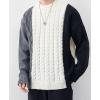 imagechouyatou Mens Casual Crewneck Long Sleeve Color Block Cable Knit Sweater Pullover TopGray