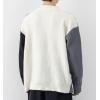 imagechouyatou Mens Casual Crewneck Long Sleeve Color Block Cable Knit Sweater Pullover TopGray