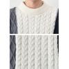 imagechouyatou Mens Casual Crewneck Long Sleeve Color Block Cable Knit Sweater Pullover TopGray