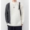 imagechouyatou Mens Casual Crewneck Long Sleeve Color Block Cable Knit Sweater Pullover TopWhite
