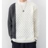 imagechouyatou Mens Casual Crewneck Long Sleeve Color Block Cable Knit Sweater Pullover TopWhite
