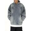 imagechouyatou Mens Casual Pullover Denim Jacket Vintage Distressed Jean Hoodie Jacket Oversized Sweatshirt TopsBlue