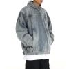 imagechouyatou Mens Casual Pullover Denim Jacket Vintage Distressed Jean Hoodie Jacket Oversized Sweatshirt TopsBlue