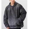 imagechouyatou Mens Vintage Denim Pullover Hoodie Jacket Distressed Hooded Oversized Jean Jacket Sweatshirt TopsBlack