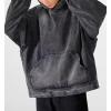 imagechouyatou Mens Vintage Denim Pullover Hoodie Jacket Distressed Hooded Oversized Jean Jacket Sweatshirt TopsBlack