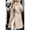 imagechouyatou Womens Casual Knitted Sleeve Wool Trench Coat Zip Up Hooded Wool Blend Overcoat with PocketsApricot
