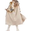 imagechouyatou Womens Casual Knitted Sleeve Wool Trench Coat Zip Up Hooded Wool Blend Overcoat with PocketsApricot