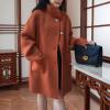 imagechouyatou Womens Dressy Loose Wool Blend Trench Coat Stand Collar Mid Long Coat Single Breasted OvercoatBrick Red