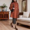 imagechouyatou Womens Dressy Loose Wool Blend Trench Coat Stand Collar Mid Long Coat Single Breasted OvercoatBrick Red