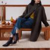 imagechouyatou Womens Dressy Loose Wool Blend Trench Coat Stand Collar Mid Long Coat Single Breasted OvercoatBrown