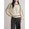 imagechouyatou Womens Fall Turtleneck Sweater Contrast Ribbed Knit Jumper Pullover Tops Casual Loose KnitwearApricot