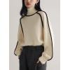 imagechouyatou Womens Fall Turtleneck Sweater Contrast Ribbed Knit Jumper Pullover Tops Casual Loose KnitwearApricot
