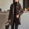 imagechouyatou Womens Fall Winter Wool Trench Coat Stand Collar Button Down Blazer Jacket Coat with BeltBrown