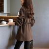 imagechouyatou Womens Fall Winter Wool Trench Coat Stand Collar Button Down Blazer Jacket Coat with BeltBrown