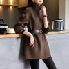 imagechouyatou Womens Fall Winter Wool Trench Coat Stand Collar Button Down Blazer Jacket Coat with BeltBrown