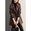 imagechouyatou Womens Fall Winter Wool Trench Coat Stand Collar Button Down Blazer Jacket Coat with BeltBrown