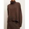 imagechouyatou Womens Ribbed Knitted 2 Piece Knit Sets Turtleneck Sweater ALine Skirt Two Piece Sweater Skirt OutfitsCoffee