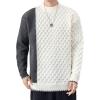 imagechouyatou Mens Casual Crewneck Long Sleeve Color Block Cable Knit Sweater Pullover TopWhite