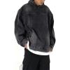 imagechouyatou Mens Casual Pullover Denim Jacket Vintage Distressed Jean Hoodie Jacket Oversized Sweatshirt TopsBlack