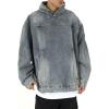 imagechouyatou Mens Casual Pullover Denim Jacket Vintage Distressed Jean Hoodie Jacket Oversized Sweatshirt TopsBlue