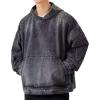 imagechouyatou Mens Vintage Denim Pullover Hoodie Jacket Distressed Hooded Oversized Jean Jacket Sweatshirt TopsBlack