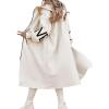 imagechouyatou Womens Casual Knitted Sleeve Wool Trench Coat Zip Up Hooded Wool Blend Overcoat with PocketsBeige White