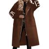 imagechouyatou Womens Casual Knitted Sleeve Wool Trench Coat Zip Up Hooded Wool Blend Overcoat with PocketsBrown