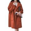 imagechouyatou Womens Dressy Loose Wool Blend Trench Coat Stand Collar Mid Long Coat Single Breasted OvercoatBrick Red