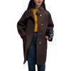 imagechouyatou Womens Dressy Loose Wool Blend Trench Coat Stand Collar Mid Long Coat Single Breasted OvercoatBrown