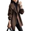 imagechouyatou Womens Fall Winter Wool Trench Coat Stand Collar Button Down Blazer Jacket Coat with BeltBrown
