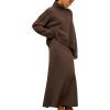 imagechouyatou Womens Ribbed Knitted 2 Piece Knit Sets Turtleneck Sweater ALine Skirt Two Piece Sweater Skirt OutfitsCoffee