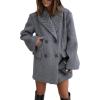 imagechouyatou Womens Thick Double Breasted Herringbone Wool Coat Striped Office Work Winter Pea CoatBlack Grey