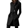 imagechouyatou Womens Winter Double Breasted Wool Coat Slim Fit Office Work Mid Long Trench Coat OvercoatBlack