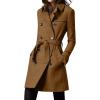 imagechouyatou Womens Winter Double Breasted Wool Coat Slim Fit Office Work Mid Long Trench Coat OvercoatBrown