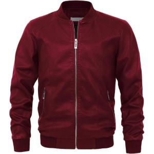 imagechouyatou Mens Essential Sports Zip Lightweight Pu Leather Varsity Bomber JacketWine