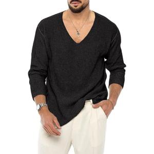 imagechouyatou Mens Essential VNeck Long Sleeve Knitted Pullover Sweater TopsBlack