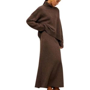 imagechouyatou Womens Ribbed Knitted 2 Piece Knit Sets Turtleneck Sweater ALine Skirt Two Piece Sweater Skirt OutfitsCoffee