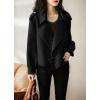 imagechouyatou Womens Fall Casual Cropped Wool Coat Open Front Loose Dressy Blazer Jacket Short Trench CoatBlack