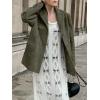 imagechouyatou Womens Faux Suede Blazer Jacket Notched Lapel Single Breasted Faux Suede Leather Suit JacketArmy Green